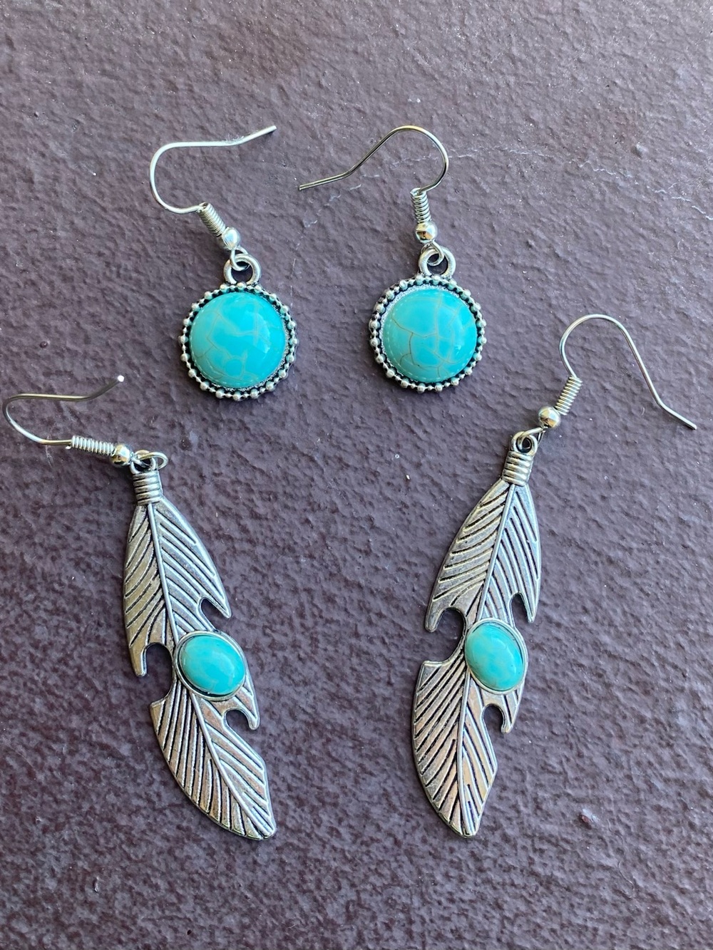 2 Pair Set (4 earrings total) Bundle / Tibetan Silver - Stainless Steel Dangle